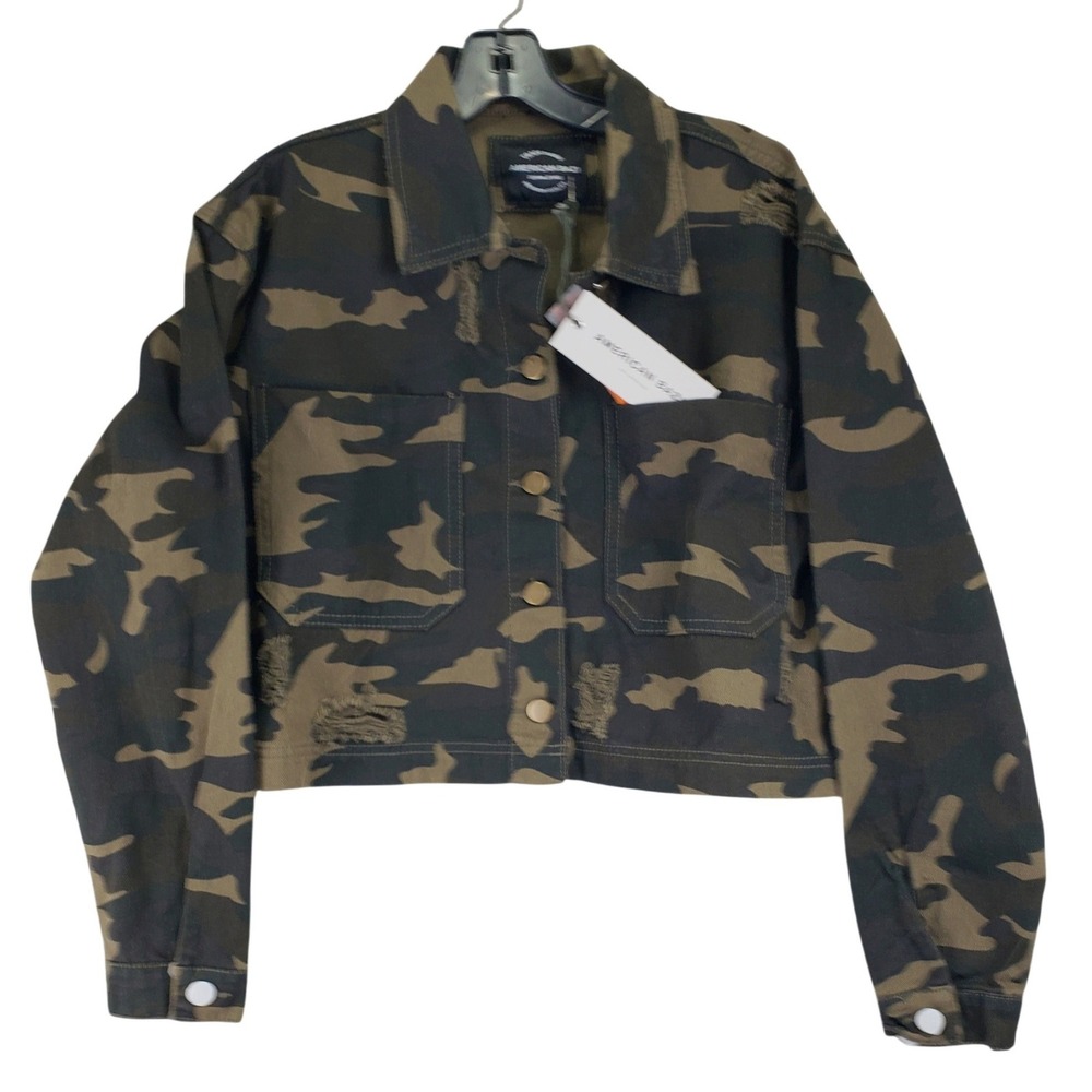 American Bazi RJK-30777CM Camo Shacket Men S Green Distressed Streetwear Utility
